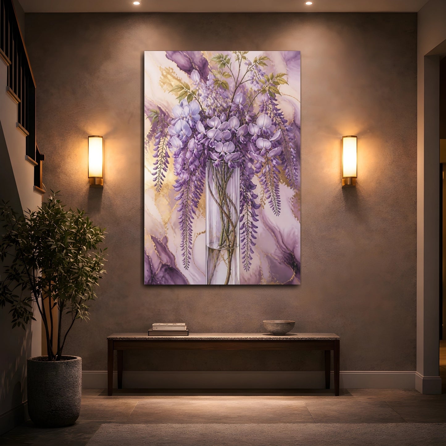 Mockup 2. Lavender Wisteria Vase shown as canvas print