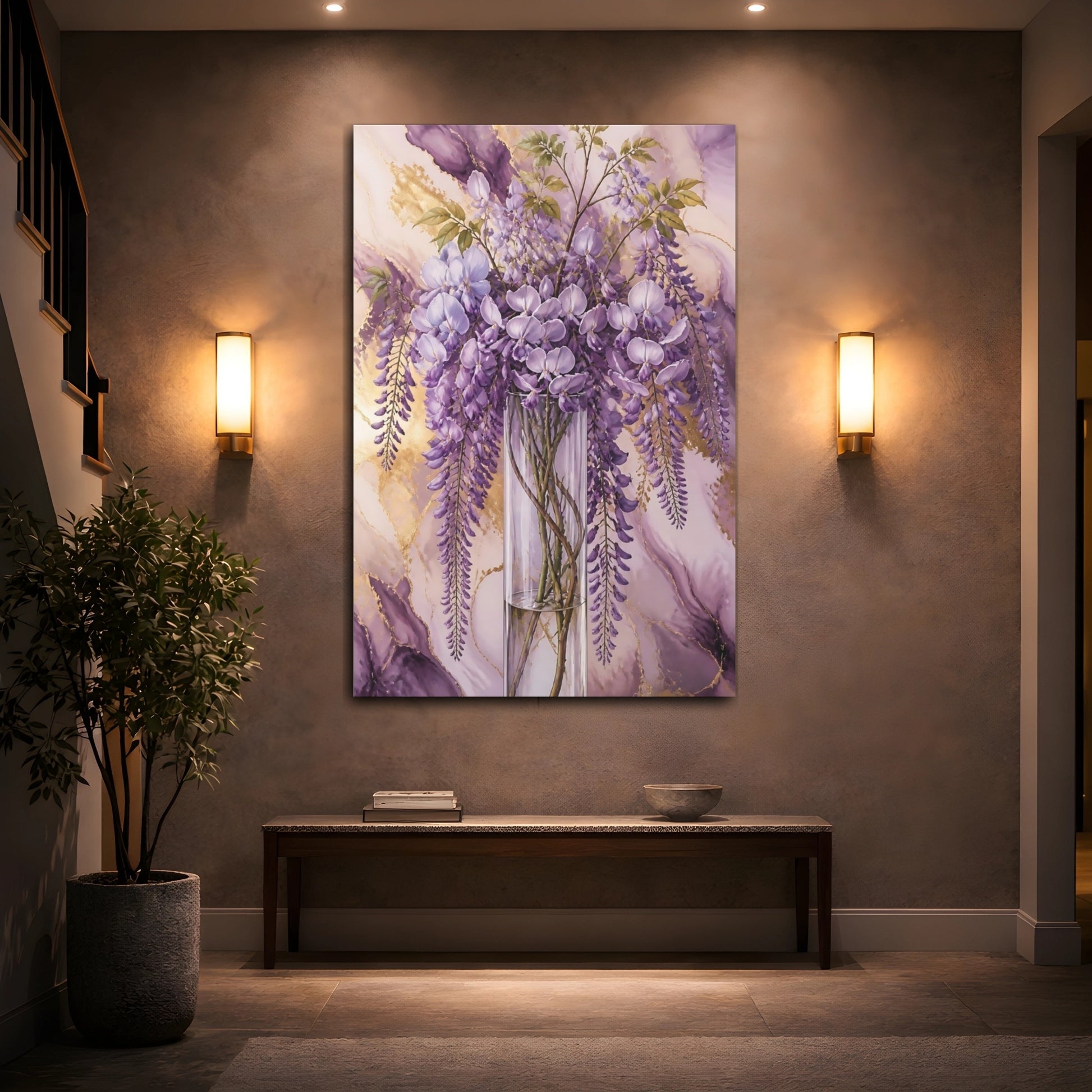 Mockup 2. Lavender Wisteria Vase shown as canvas print