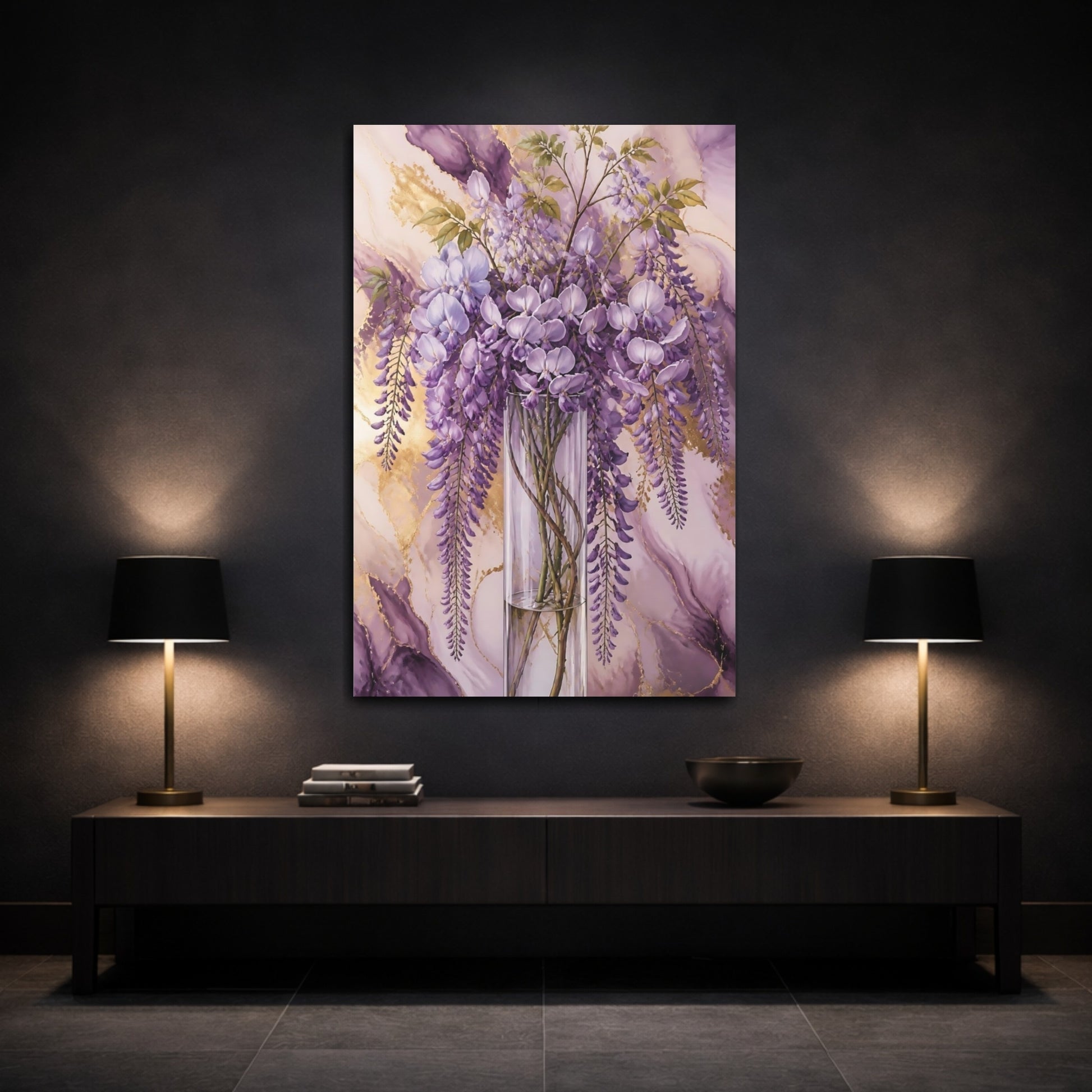 Mockup 3. Lavender Wisteria Vase shown as canvas print