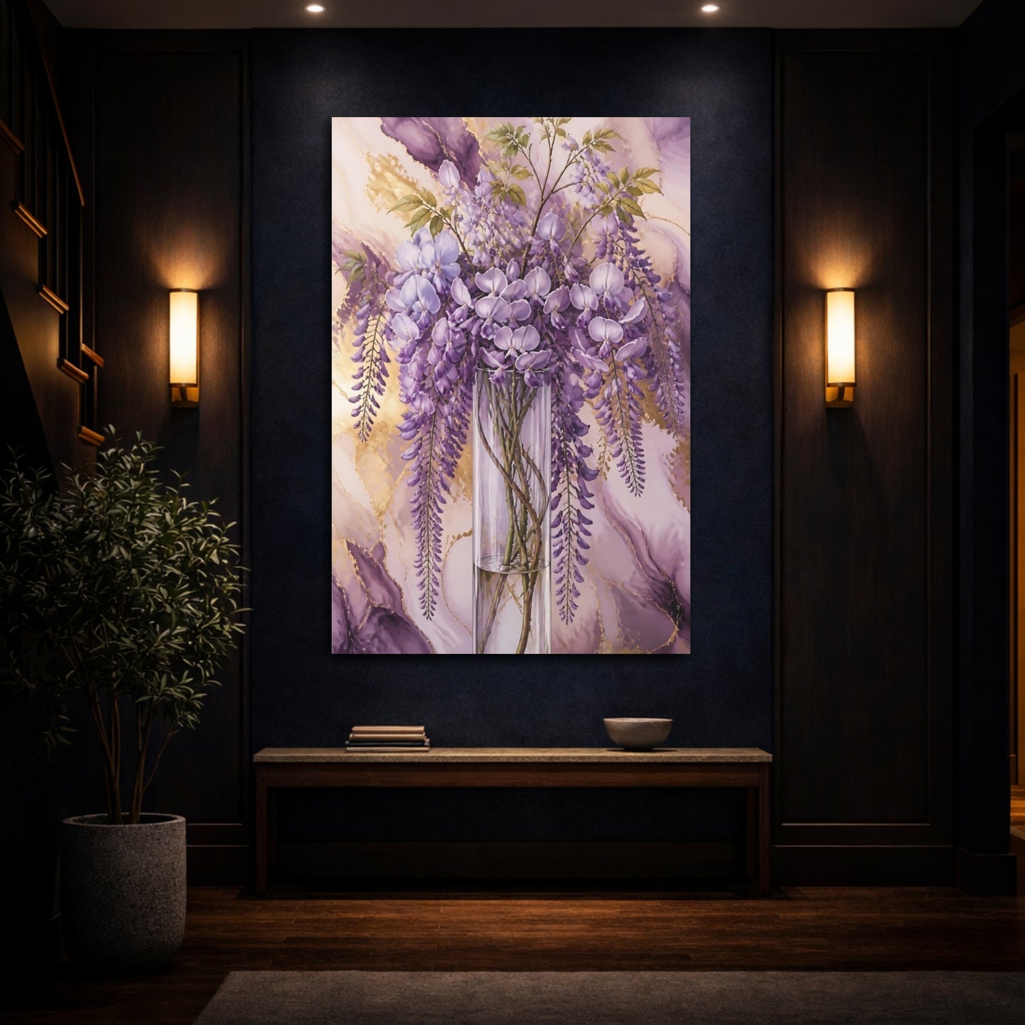 Mockup 4. Lavender Wisteria Vase shown as canvas print