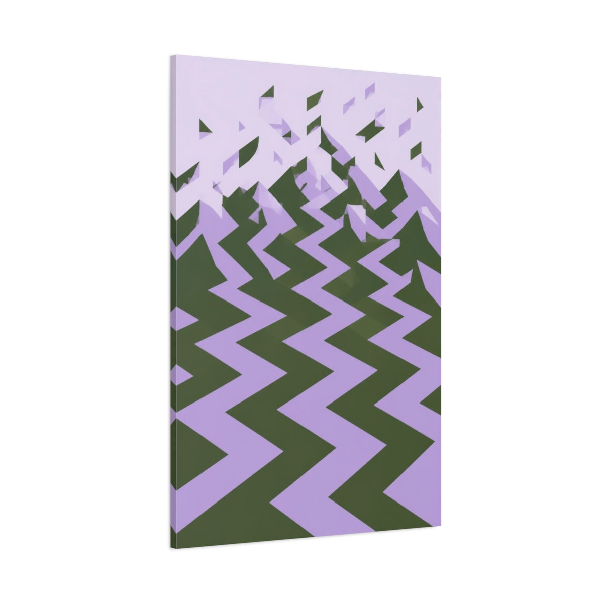 Side Mockup 1. Lavender Zigzag Landscape shown as canvas print