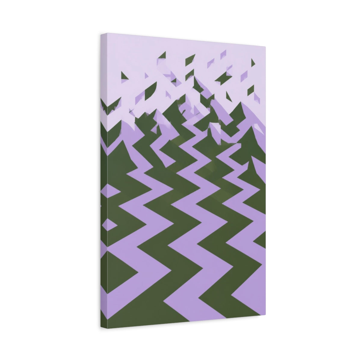 Side Mockup 3. Lavender Zigzag Landscape shown as canvas print