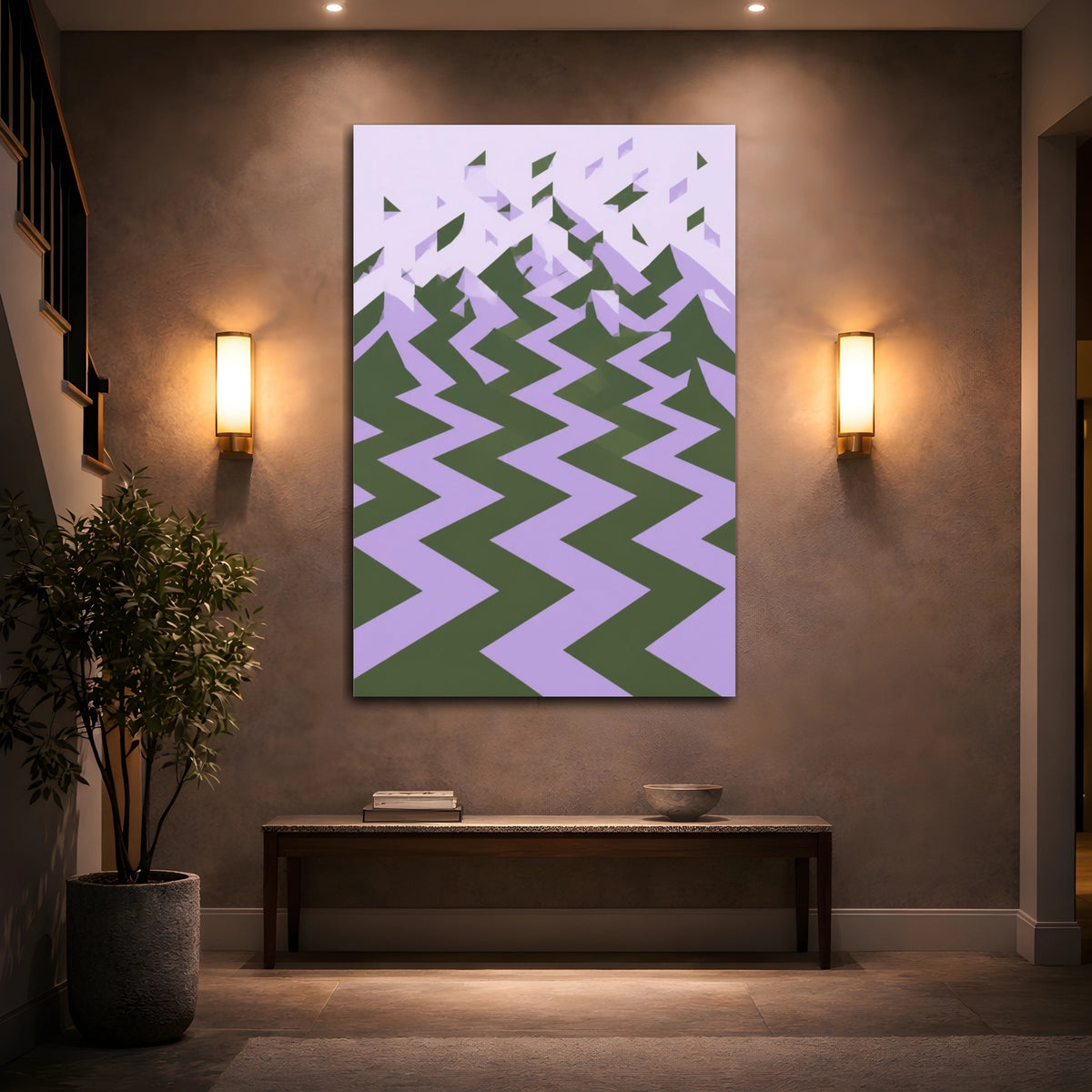 Mockup 2. Lavender Zigzag Landscape shown as canvas print