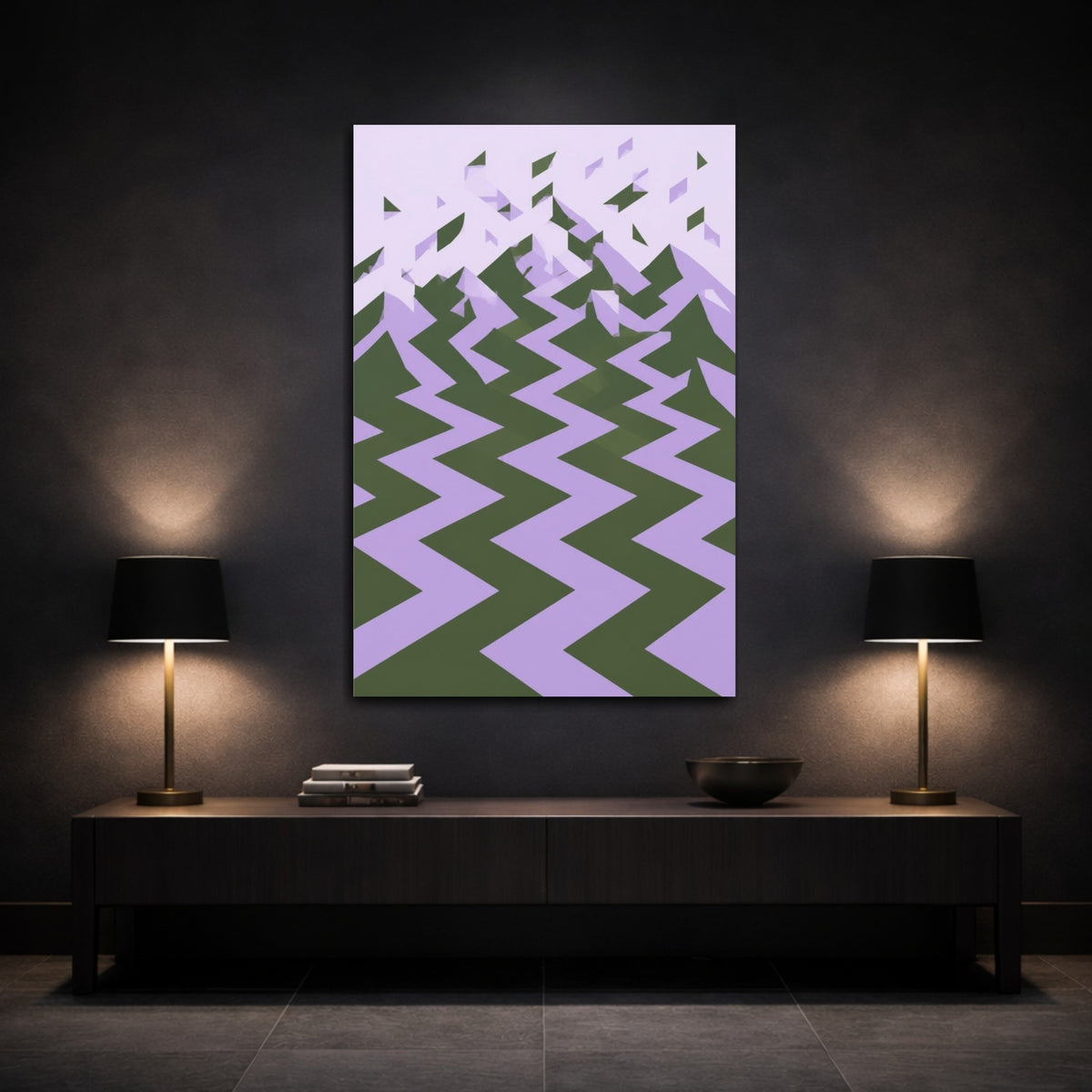 Mockup 3. Lavender Zigzag Landscape shown as canvas print