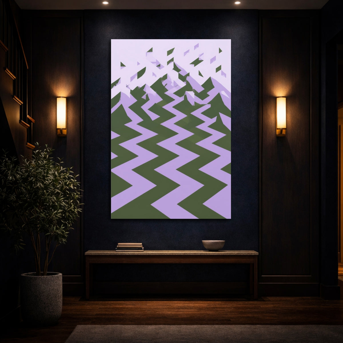 Mockup 4. Lavender Zigzag Landscape shown as canvas print