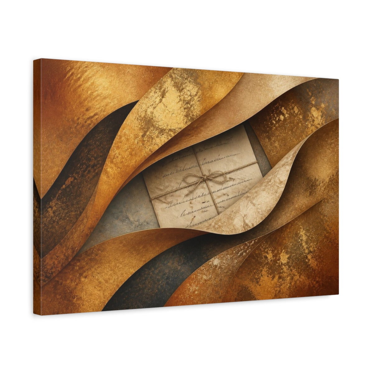 Side Mockup 3. Layered Bronze Letter shown as canvas print