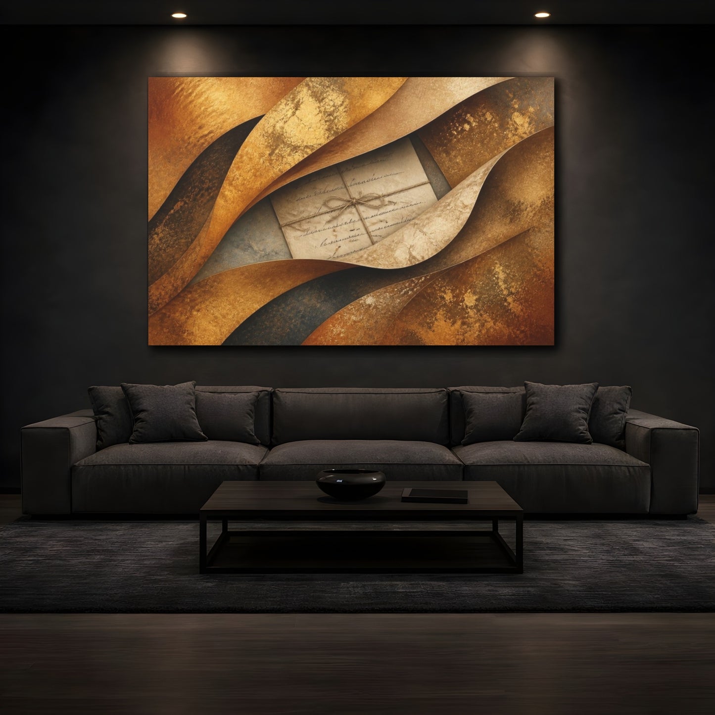 Mockup 3. Layered Bronze Letter shown as canvas print