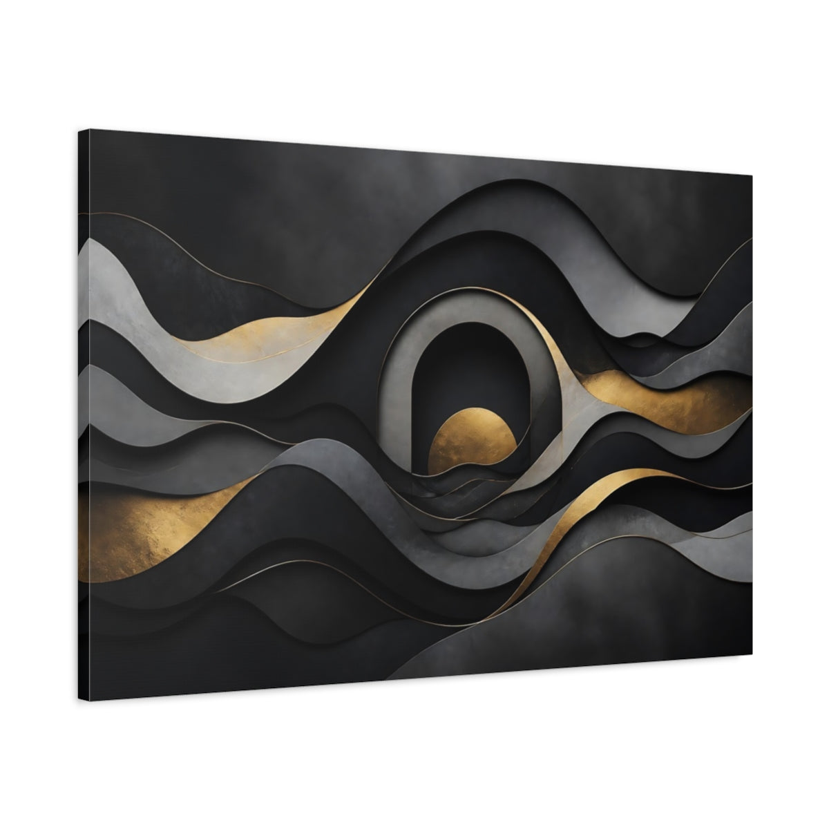 Main Mockup. Layered Gold Waves shown as canvas print