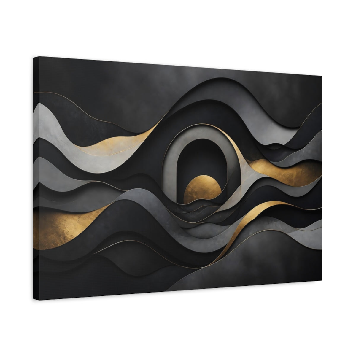 Side Mockup 2. Layered Gold Waves shown as canvas print