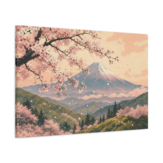 Layered Gouache Posterism Sakura Branch Over Canvas Print – Living Room, Above Fireplace - YesArtYes