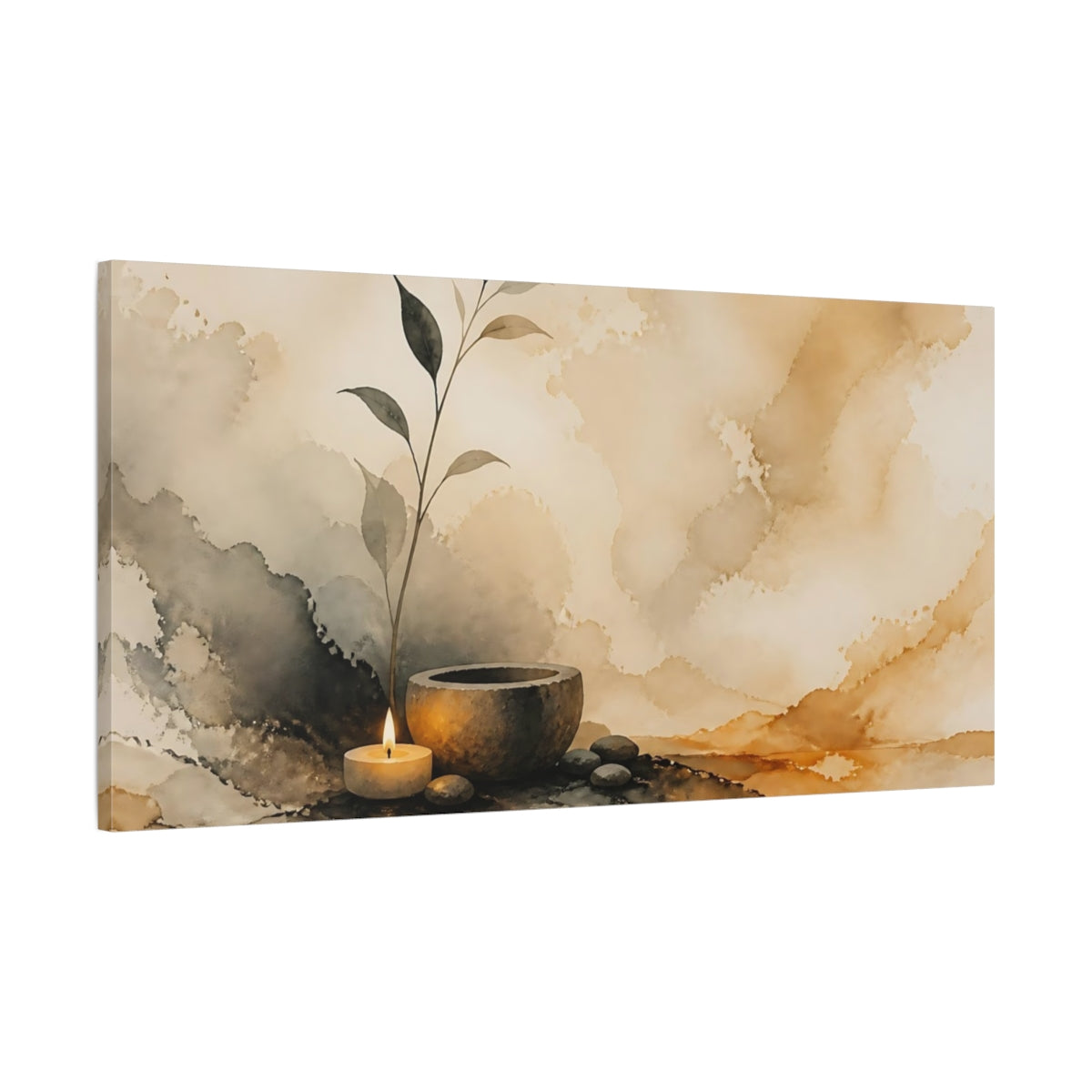 Main Mockup. Leaf Sprig And Candle Still Life shown as canvas print