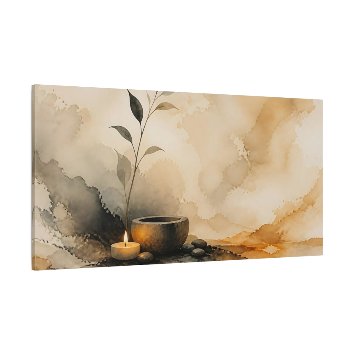 Side Mockup 2. Leaf Sprig And Candle Still Life shown as canvas print