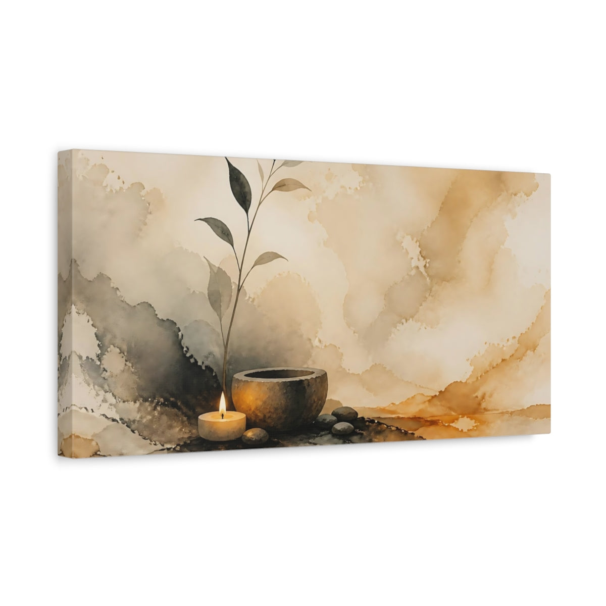 Side Mockup 3. Leaf Sprig And Candle Still Life shown as canvas print