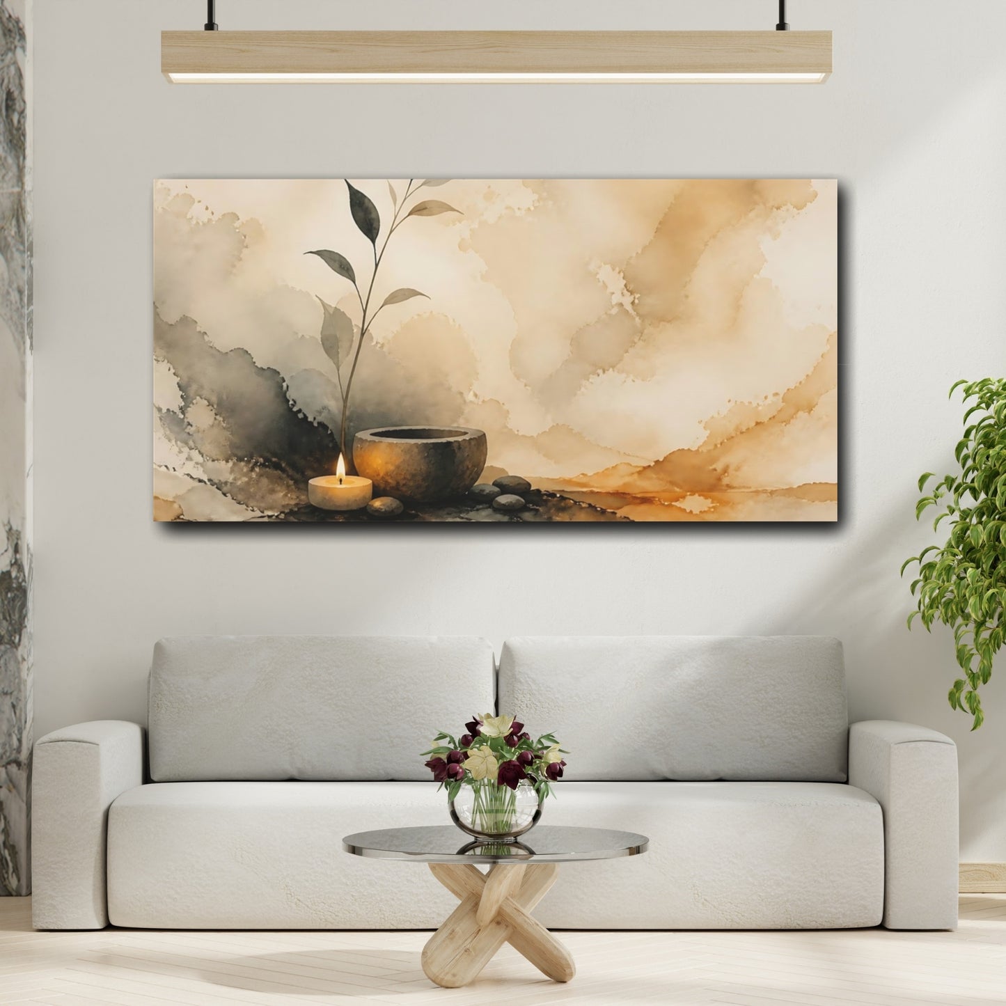 Mockup 2. Leaf Sprig And Candle Still Life shown as canvas print