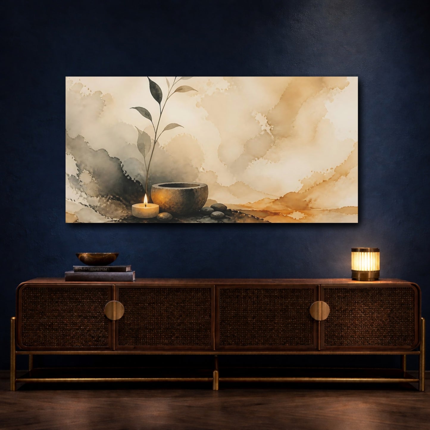 Mockup 4. Leaf Sprig And Candle Still Life shown as canvas print