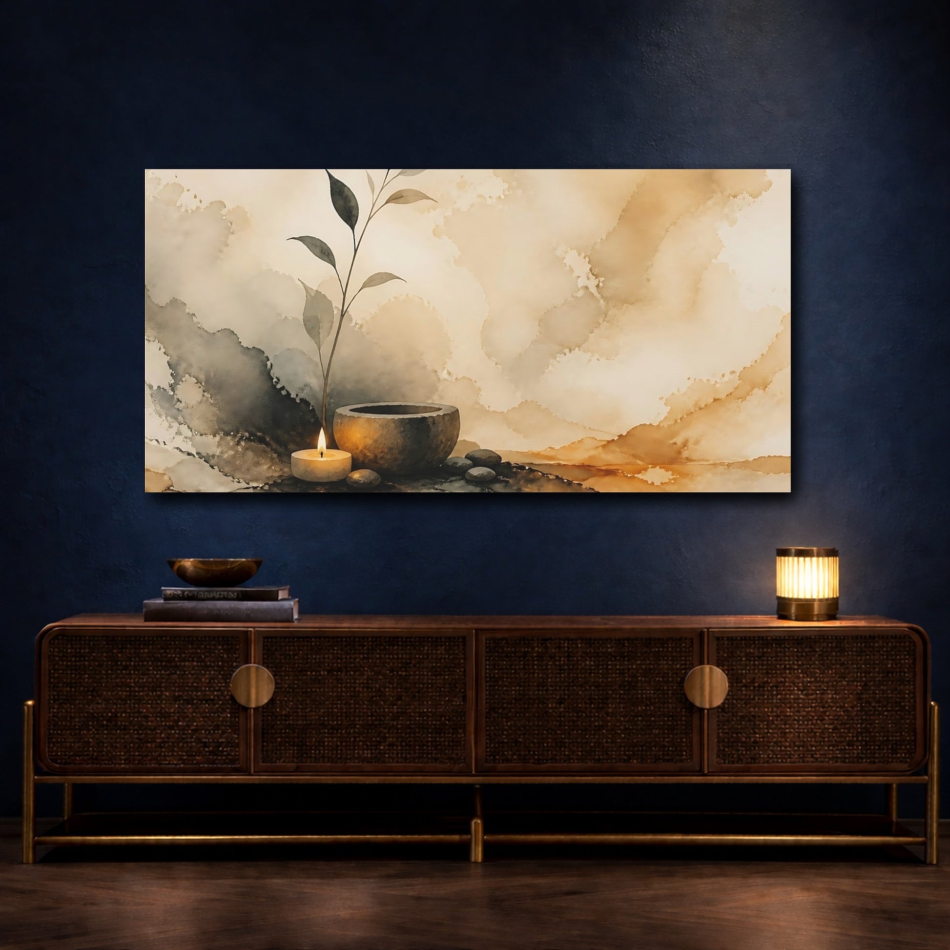 Mockup 4. Leaf Sprig And Candle Still Life shown as canvas print
