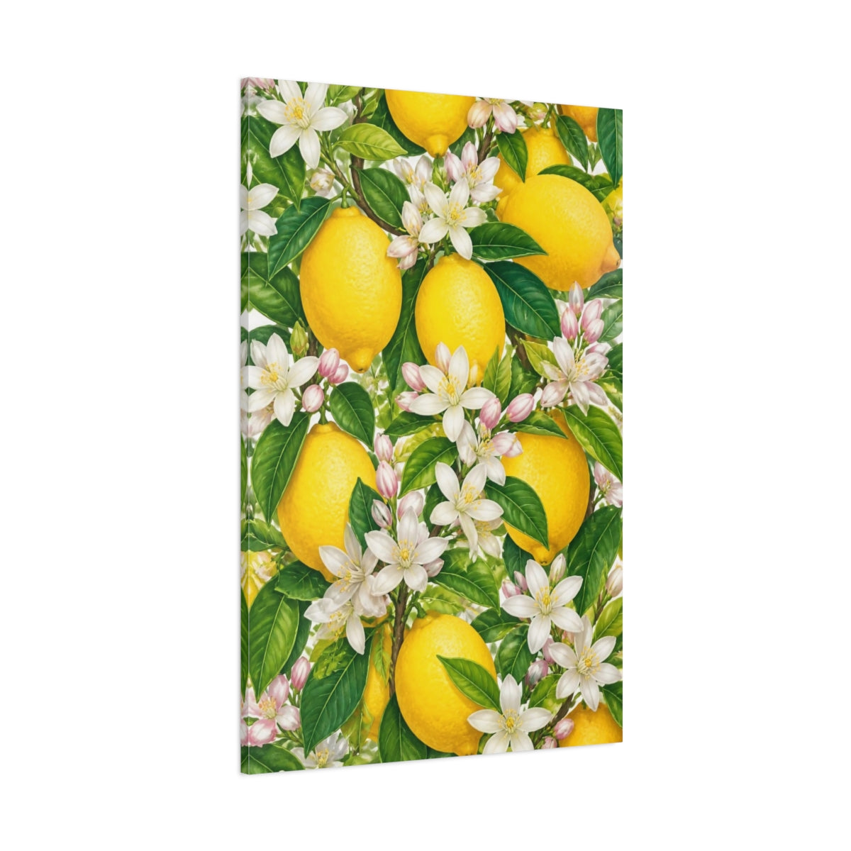 Side Mockup 1. Lemon Floral Branch shown as canvas print