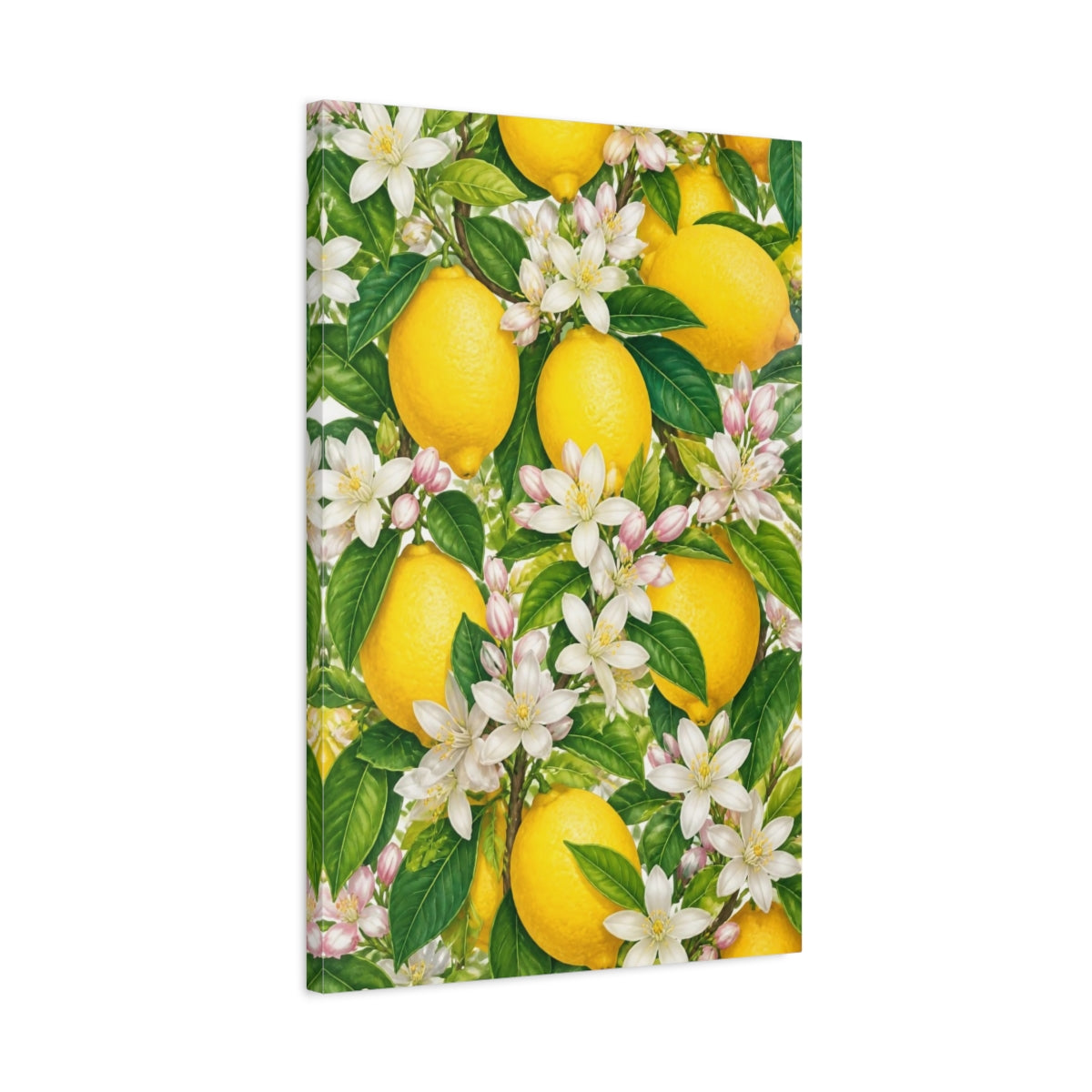 Side Mockup 2. Lemon Floral Branch shown as canvas print