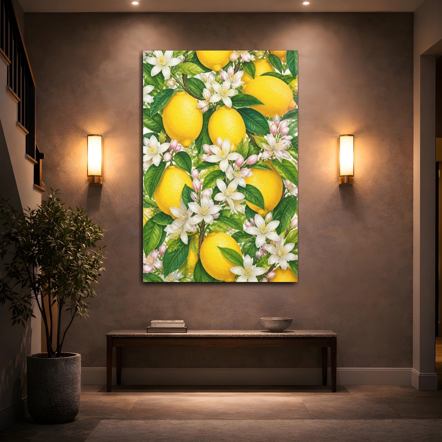 Mockup 2. Lemon Floral Branch shown as canvas print