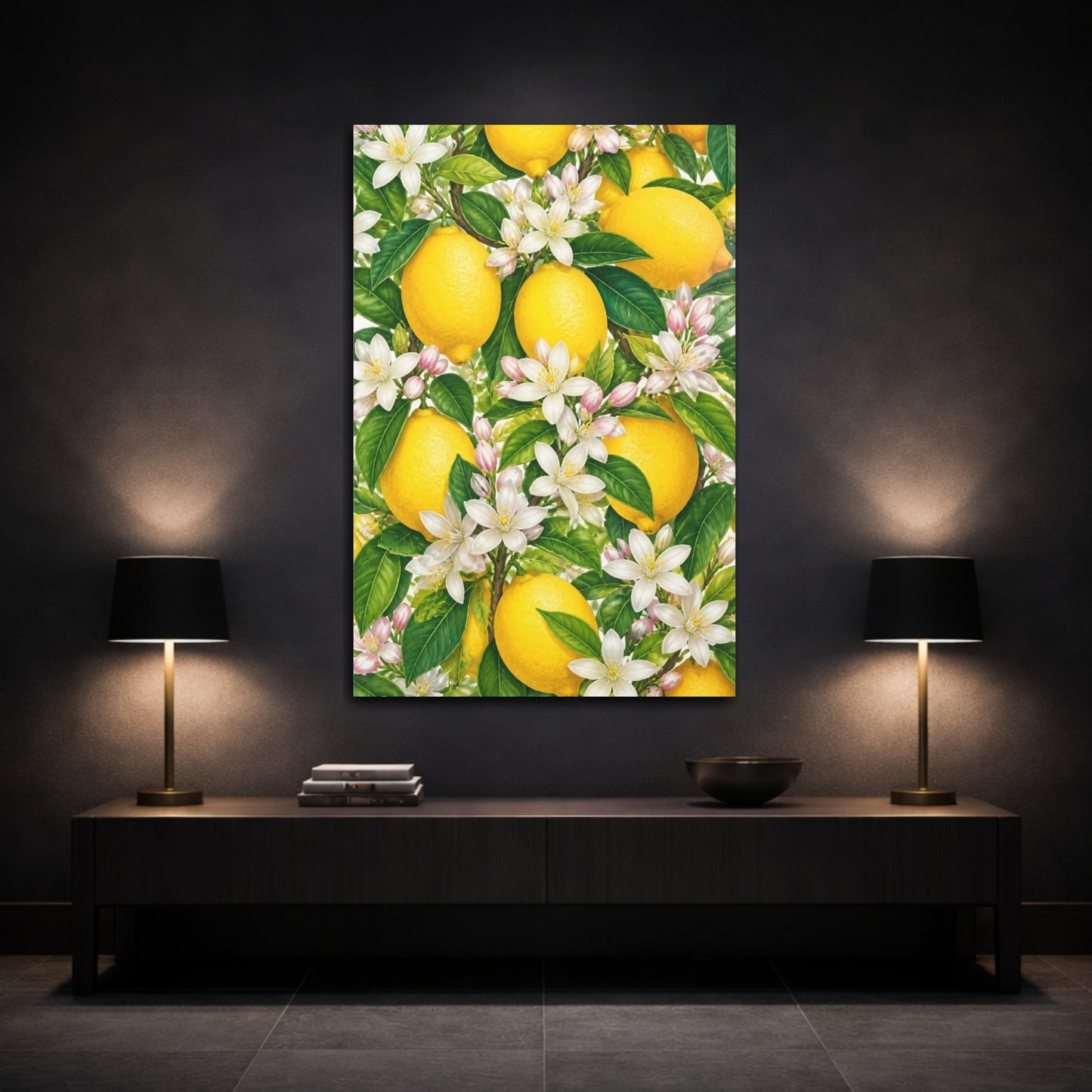 Mockup 3. Lemon Floral Branch shown as canvas print