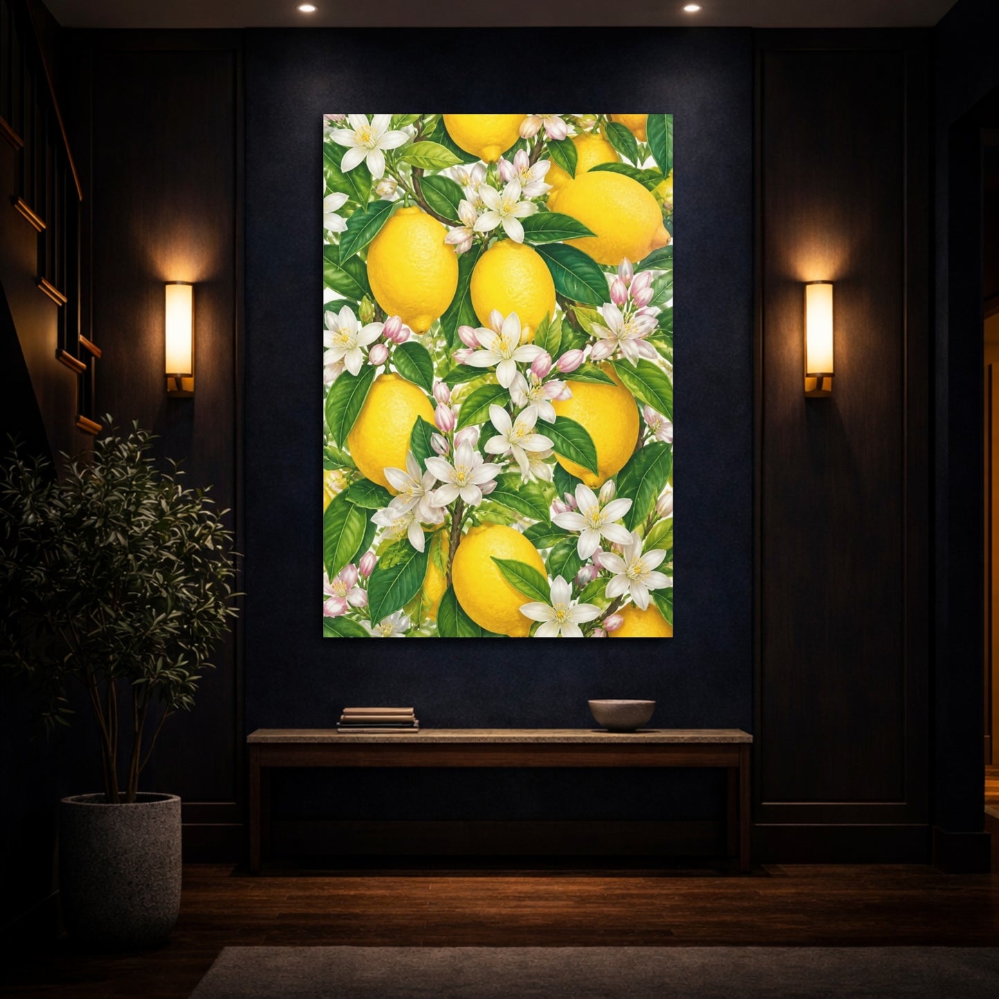 Mockup 4. Lemon Floral Branch shown as canvas print