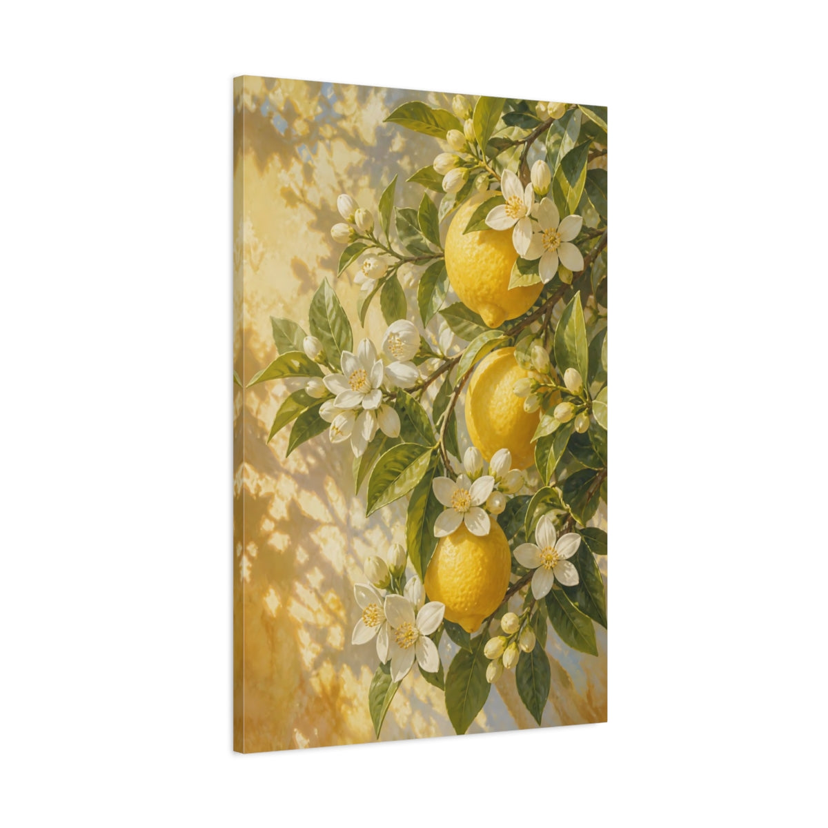 Main Mockup. Lemon Flowers In Sunlight shown as canvas print