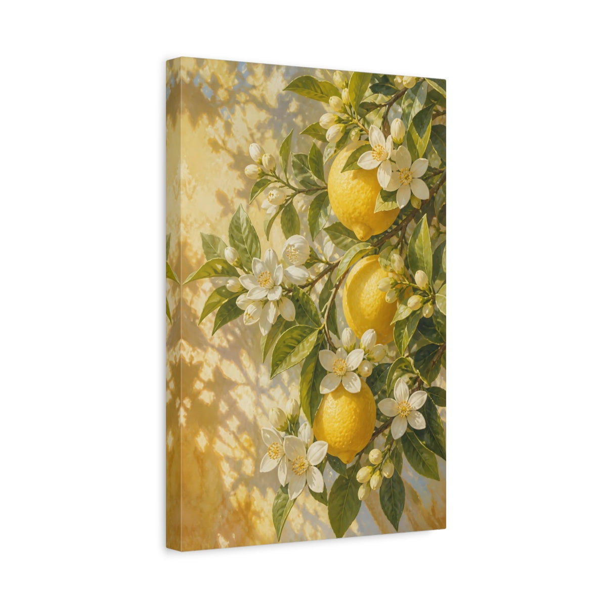 Side Mockup 4. Lemon Flowers In Sunlight shown as canvas print