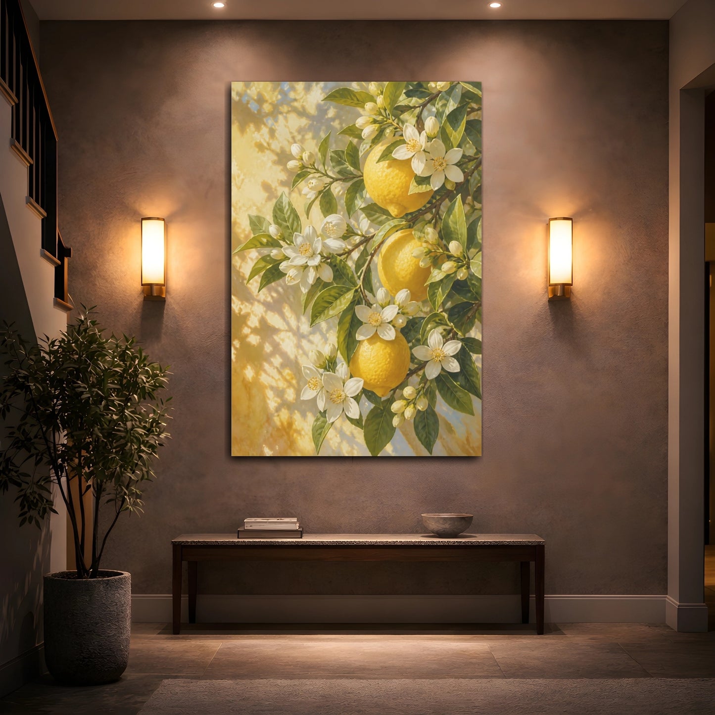 Mockup 2. Lemon Flowers In Sunlight shown as canvas print