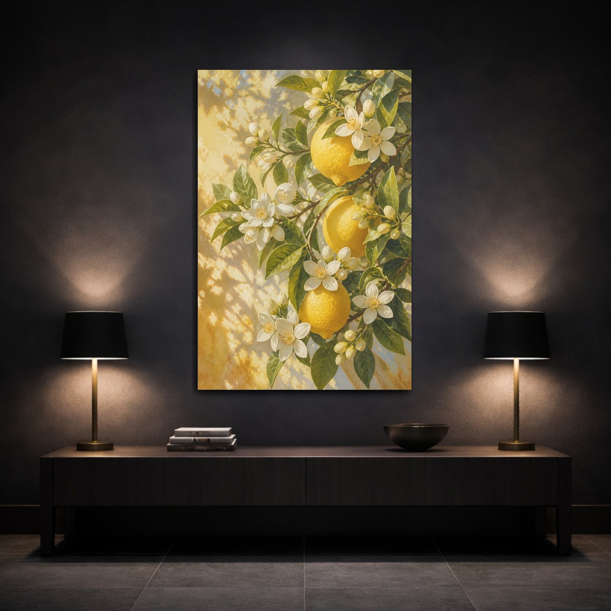 Mockup 3. Lemon Flowers In Sunlight shown as canvas print
