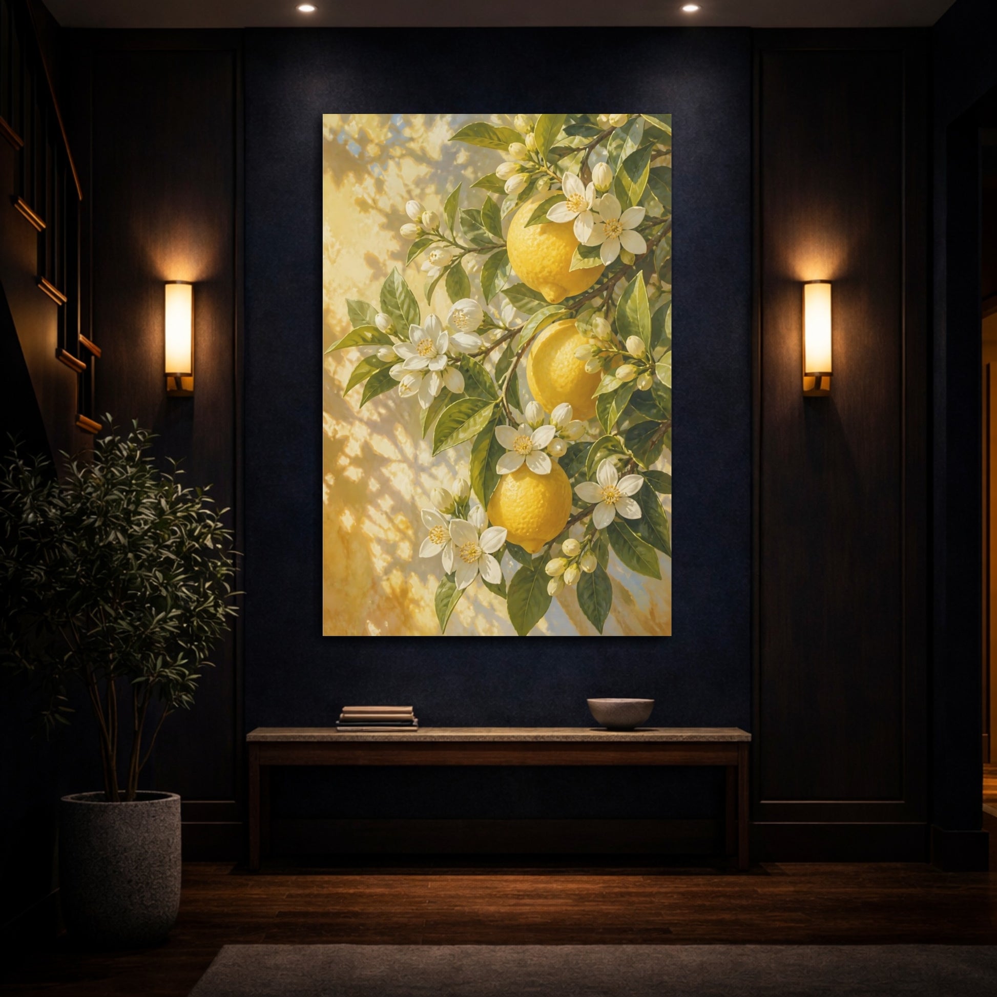 Mockup 4. Lemon Flowers In Sunlight shown as canvas print