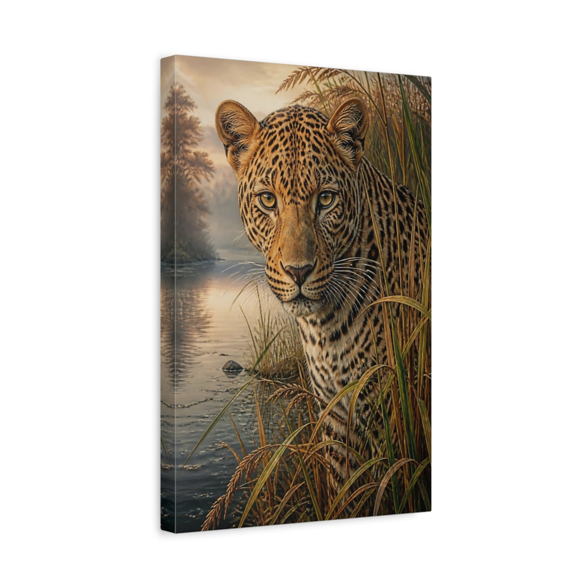 Side Mockup 4. Leopard Animals Portrait shown as canvas print