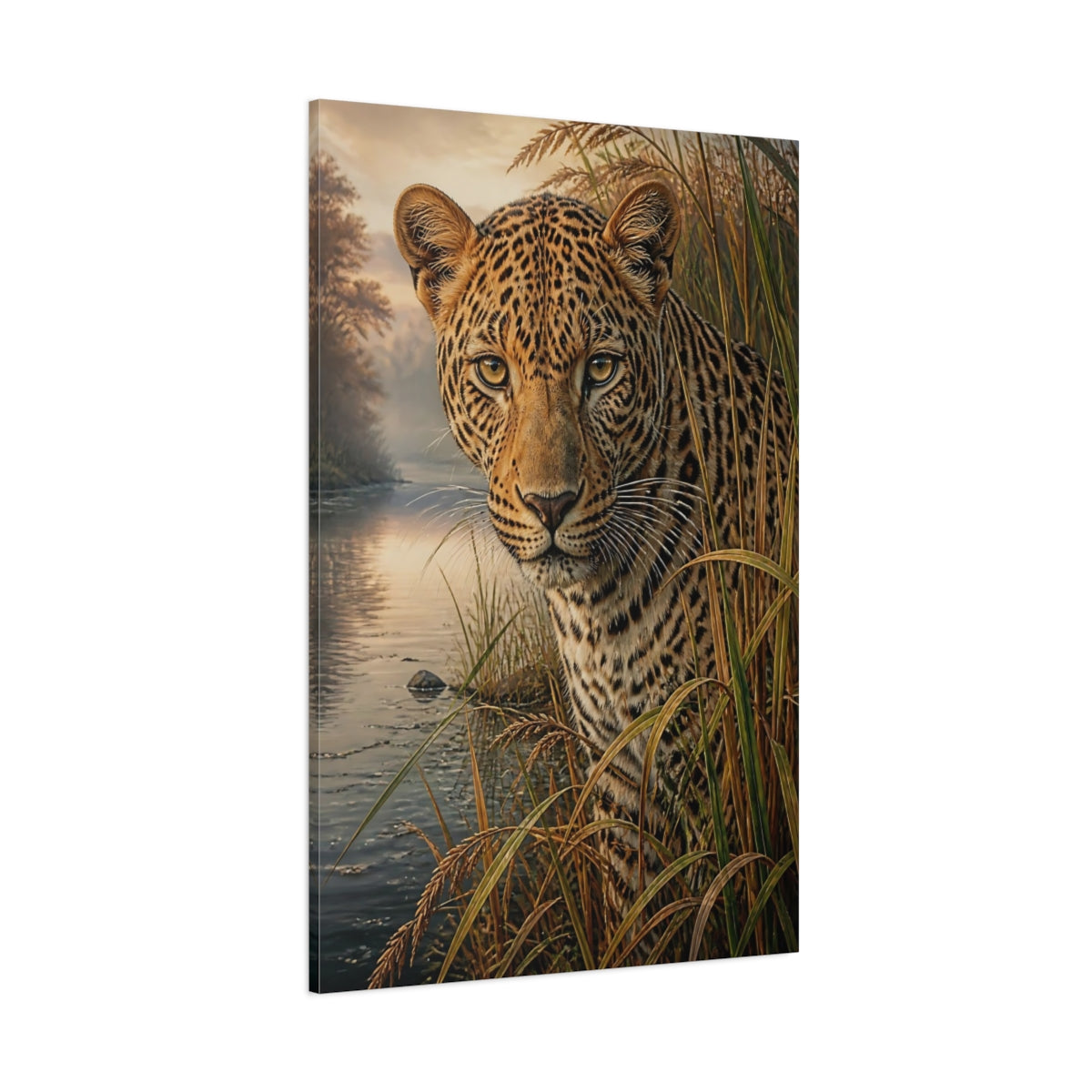 Side Mockup 1. Leopard Animals Portrait shown as canvas print