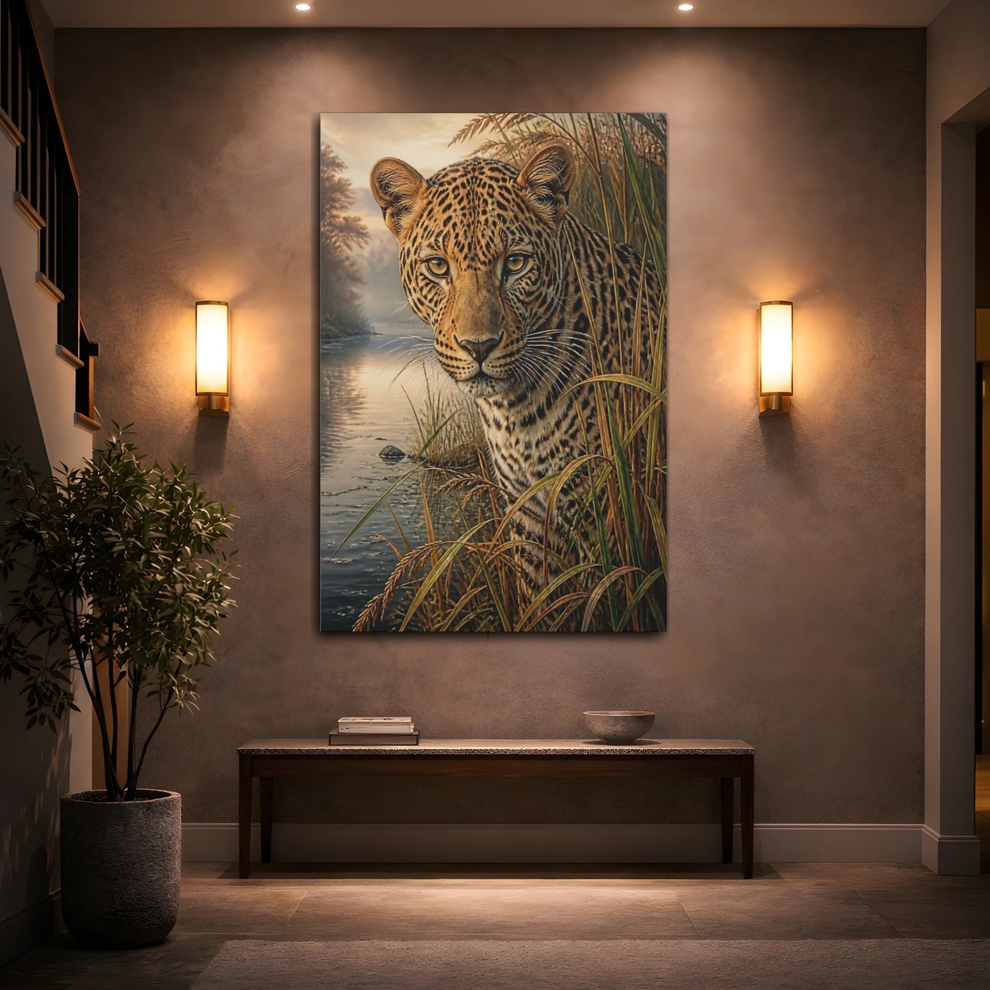 Mockup 2. Leopard Animals Portrait shown as canvas print