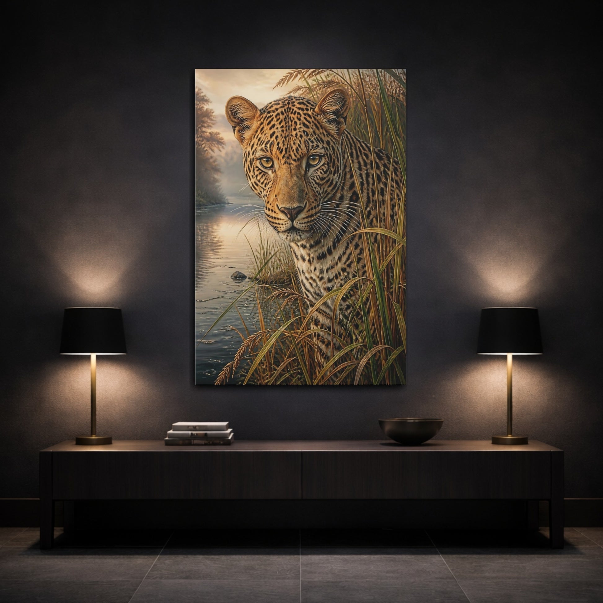 Mockup 3. Leopard Animals Portrait shown as canvas print