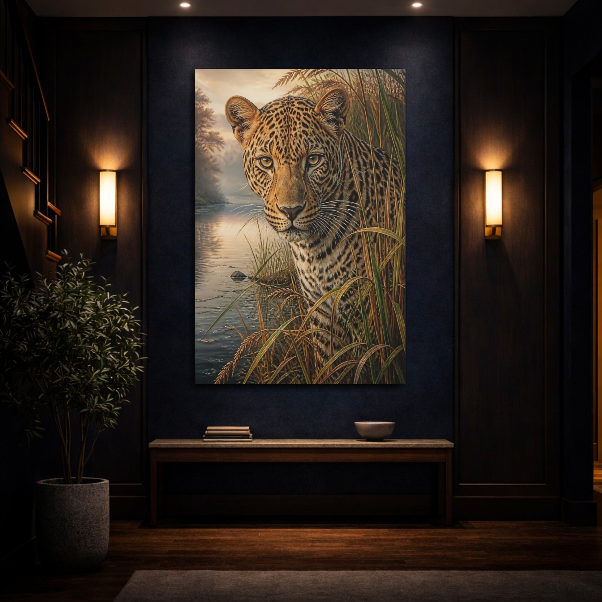 Mockup 4. Leopard Animals Portrait shown as canvas print