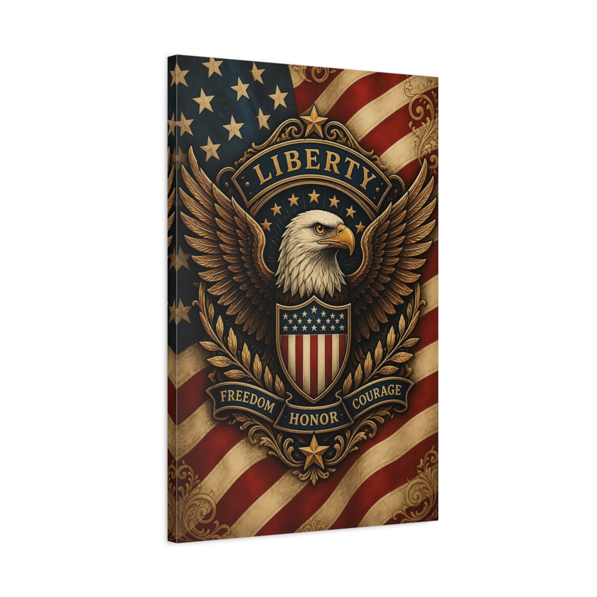 Side Mockup 2. Liberty Eagle Emblem shown as canvas print