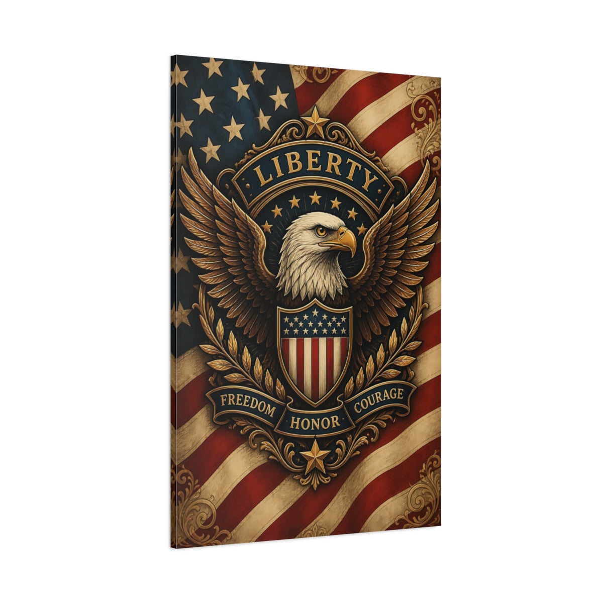 Side Mockup 1. Liberty Eagle Emblem shown as canvas print