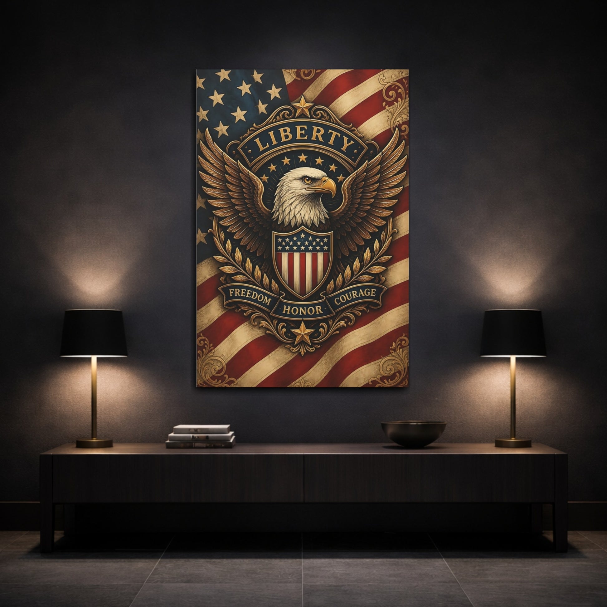 Mockup 3. Liberty Eagle Emblem shown as canvas print