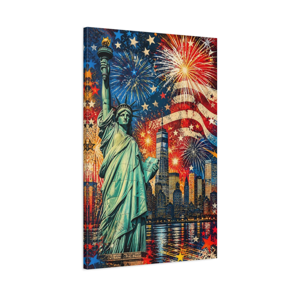 Main Mockup. Liberty Fireworks Skyline shown as canvas print