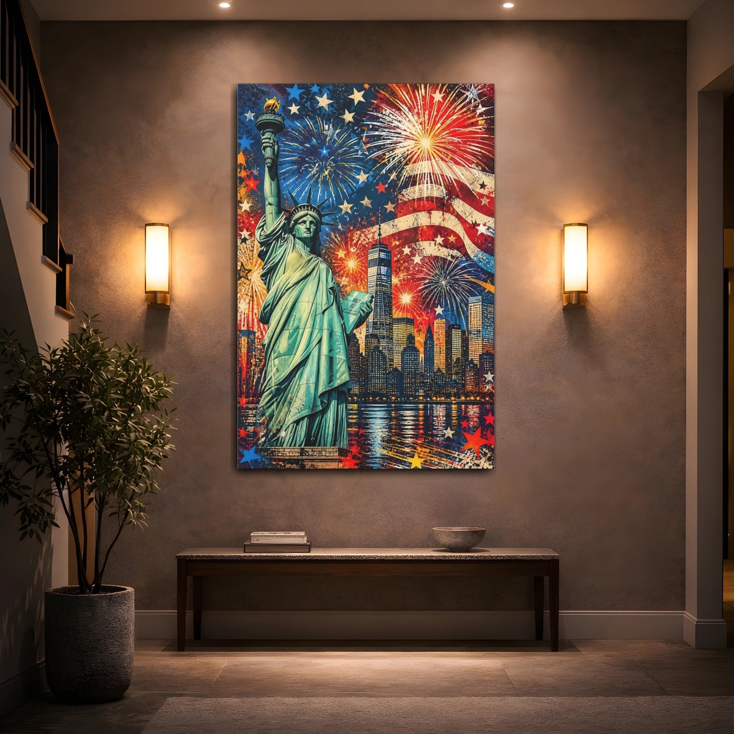 Mockup 2. Liberty Fireworks Skyline shown as canvas print