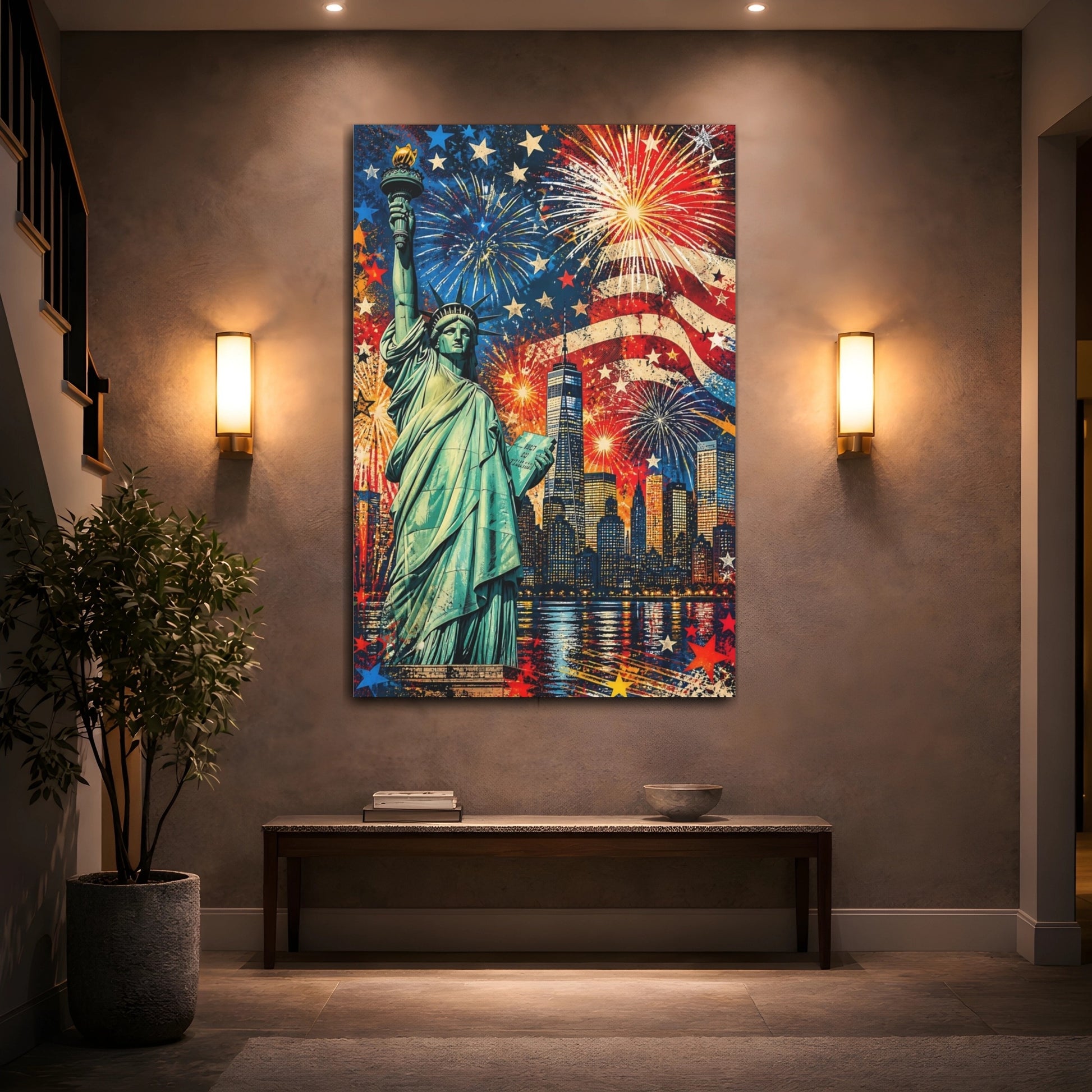 Mockup 2. Liberty Fireworks Skyline shown as canvas print