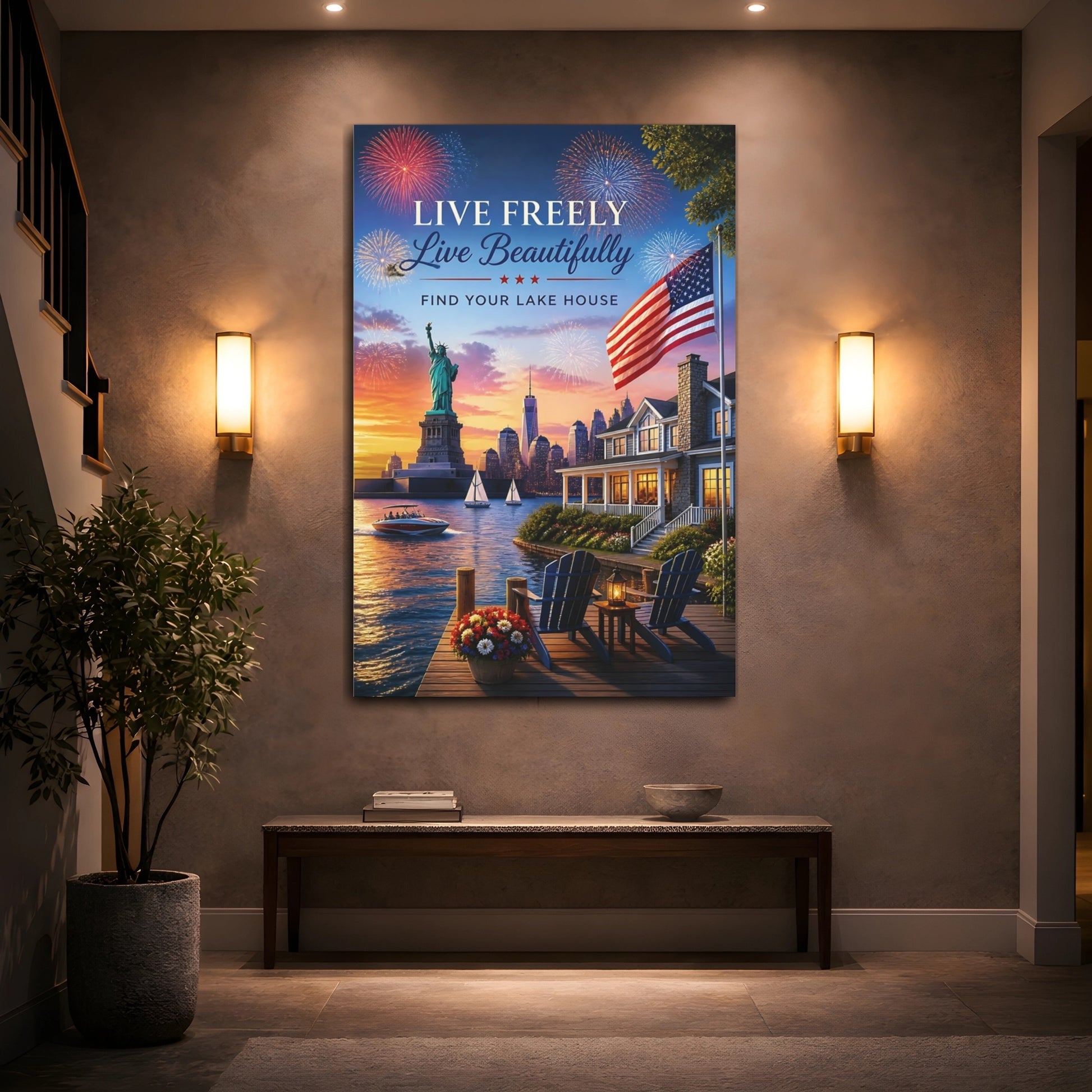 Mockup 2. Liberty Lakehouse Celebration shown as canvas print