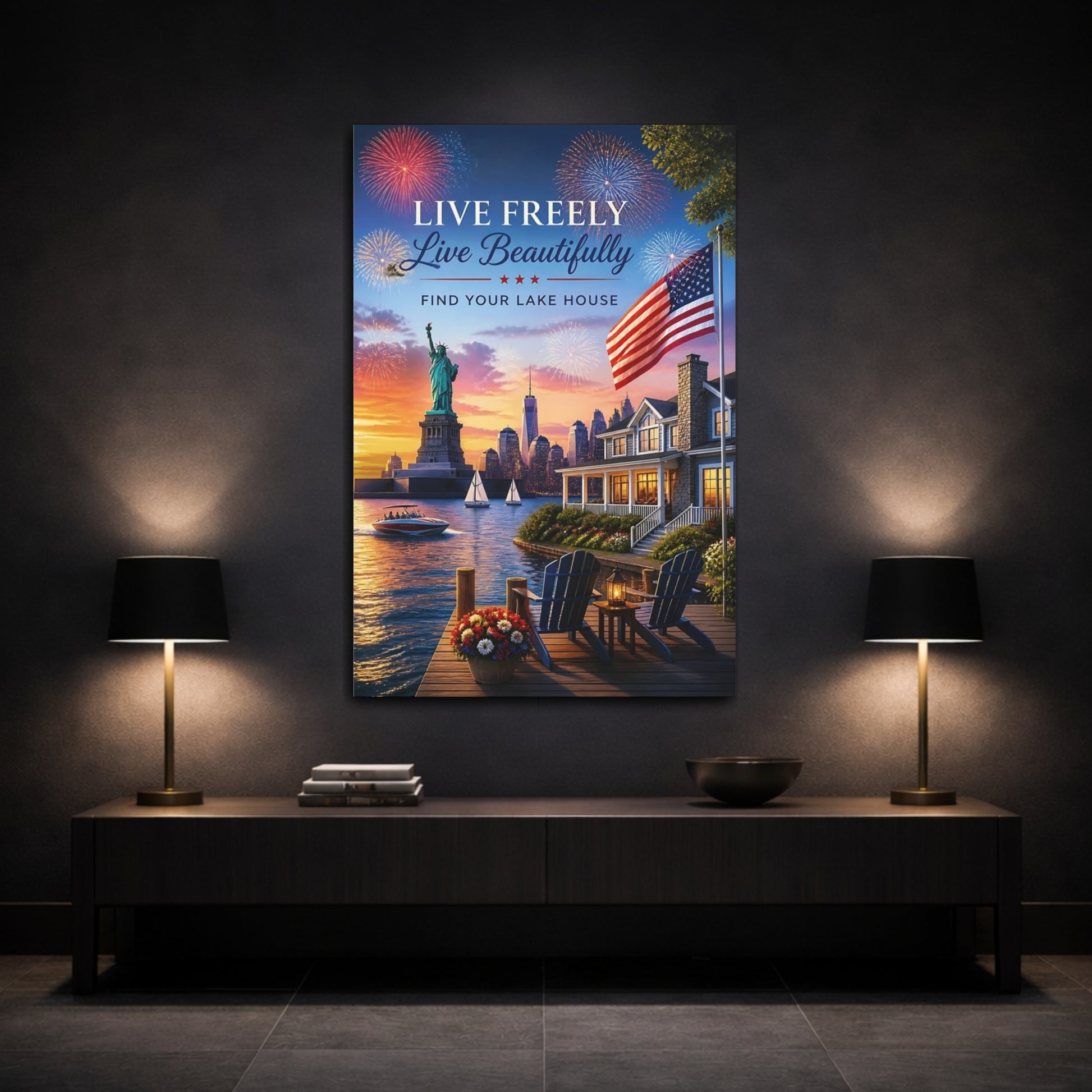 Mockup 3. Liberty Lakehouse Celebration shown as canvas print