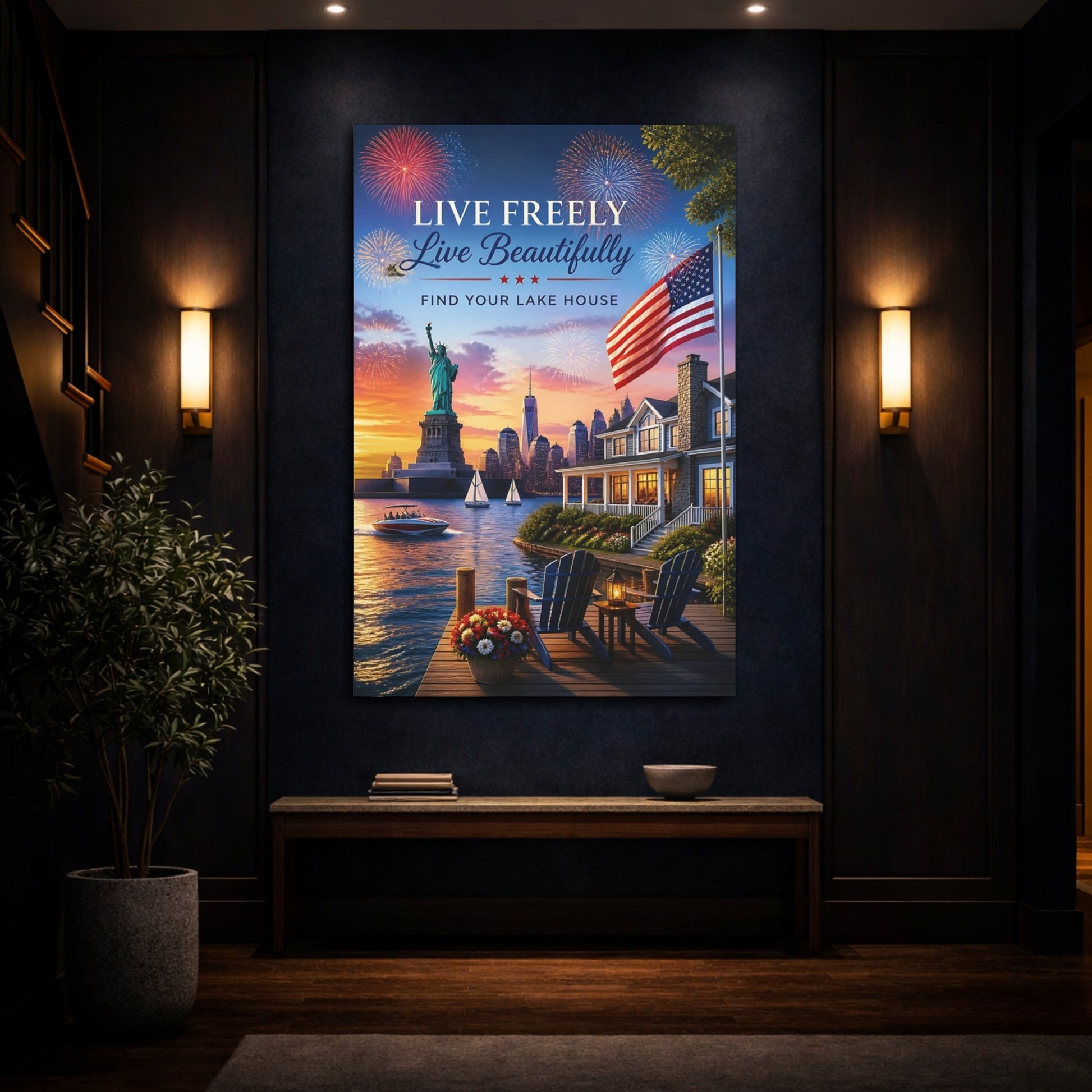 Mockup 4. Liberty Lakehouse Celebration shown as canvas print