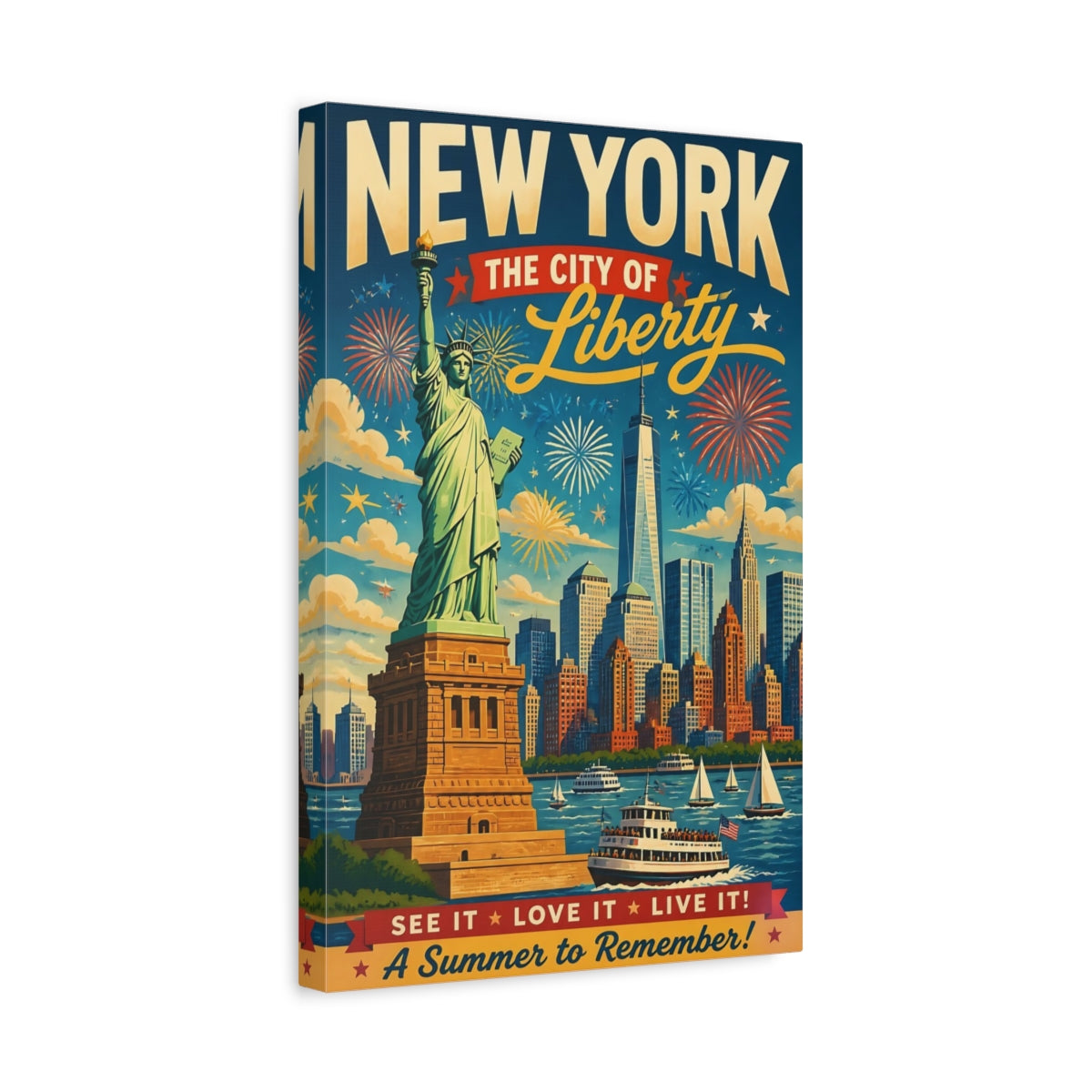 Side Mockup 4. Liberty Skyline Poster shown as canvas print
