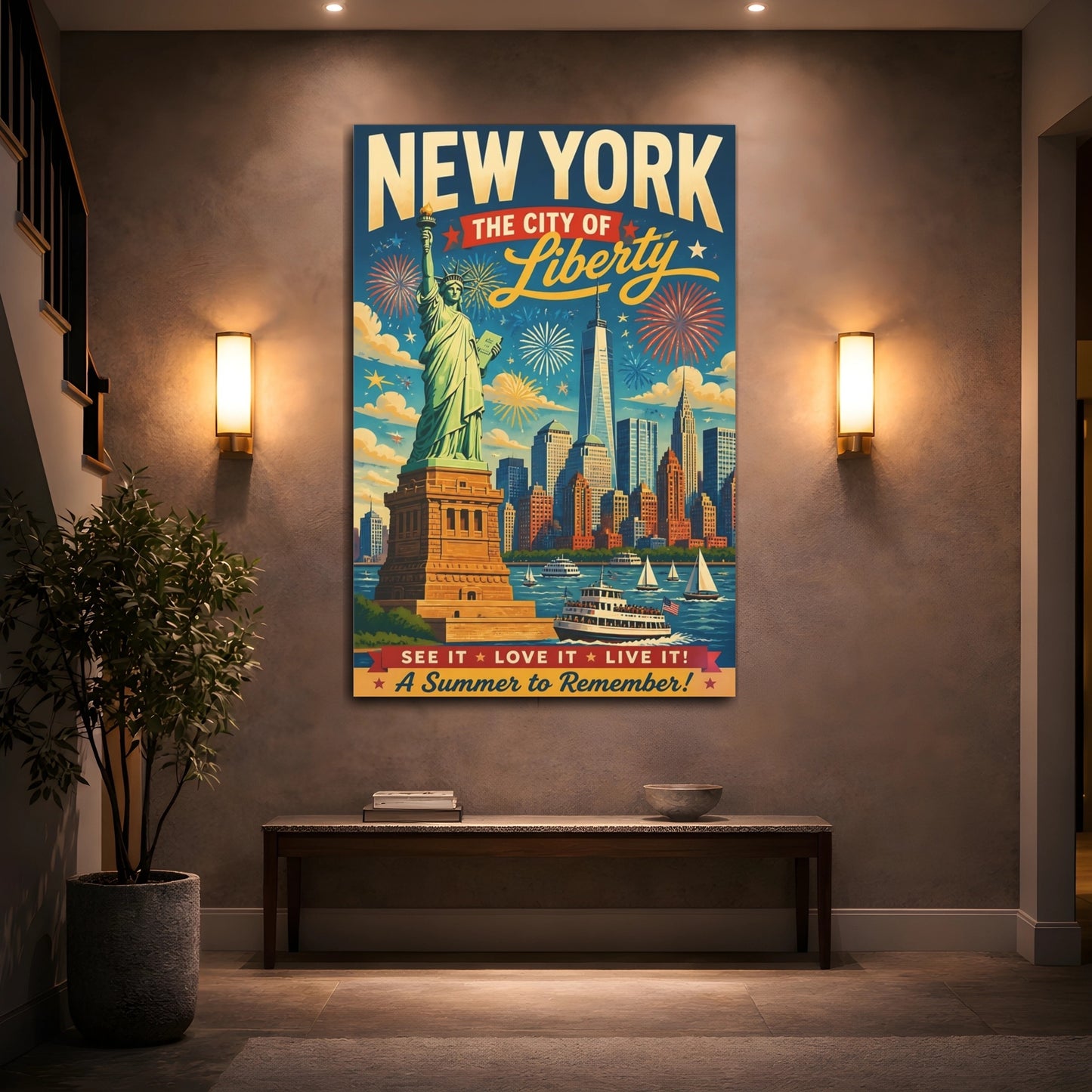 Mockup 2. Liberty Skyline Poster shown as canvas print