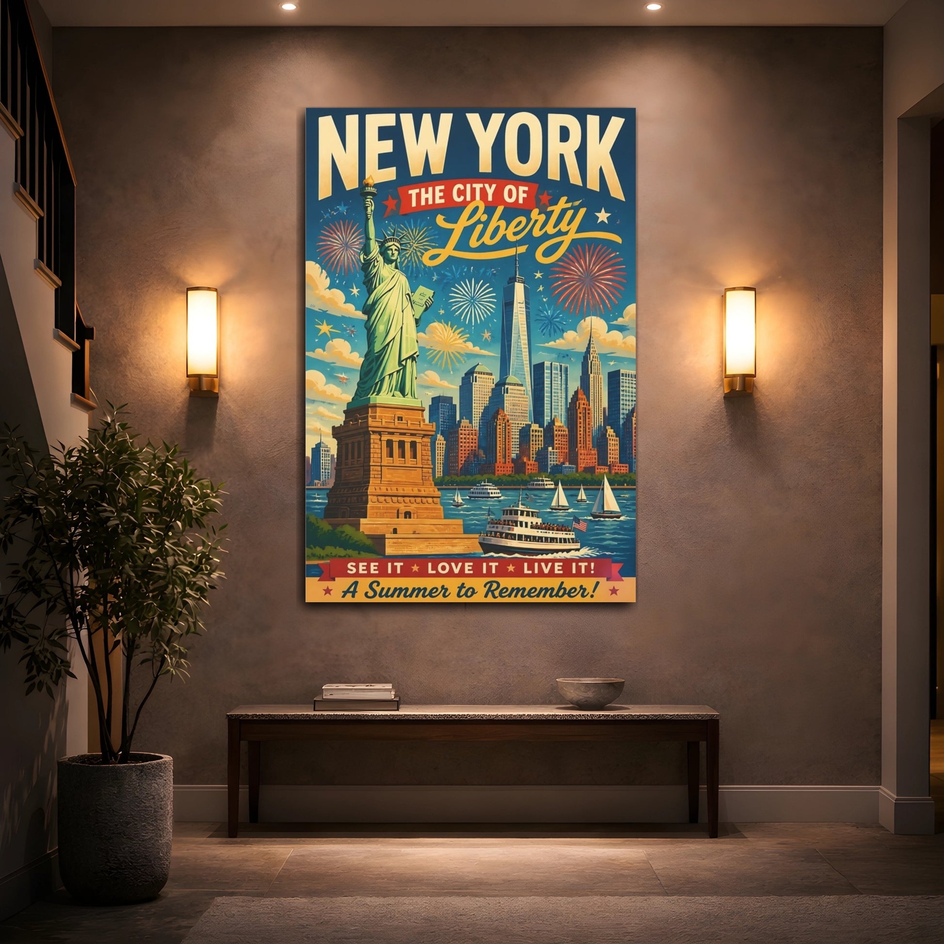 Mockup 2. Liberty Skyline Poster shown as canvas print