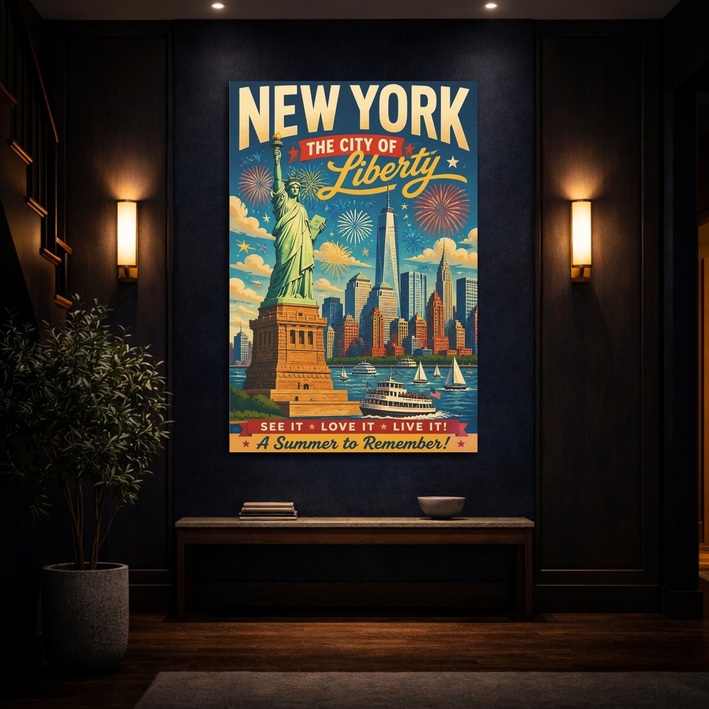 Mockup 4. Liberty Skyline Poster shown as canvas print