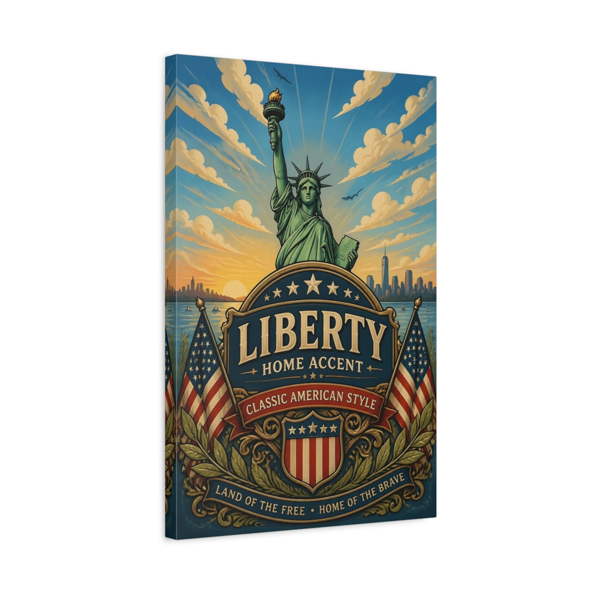 Side Mockup 3. Liberty Statue Emblem shown as canvas print