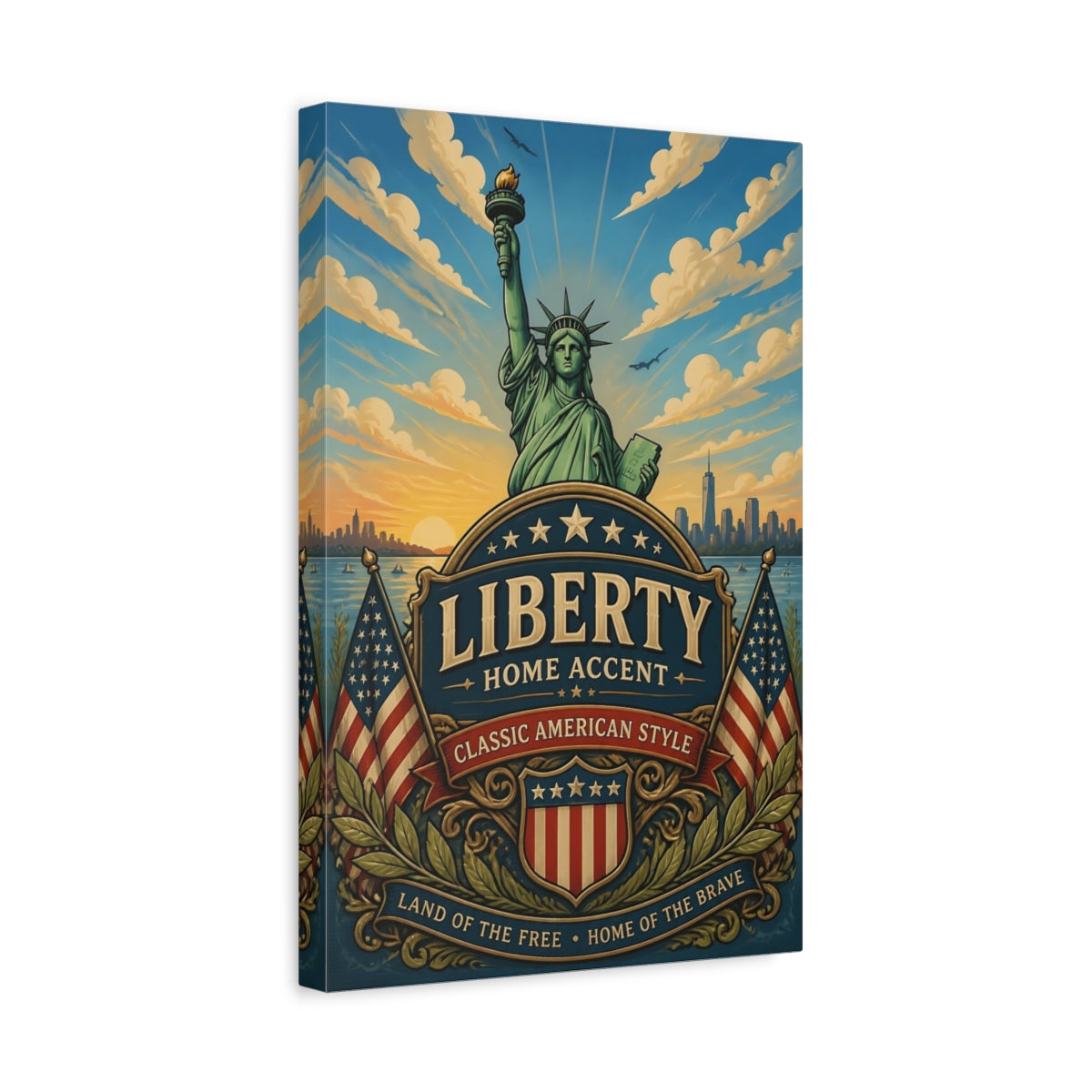 Side Mockup 4. Liberty Statue Emblem shown as canvas print